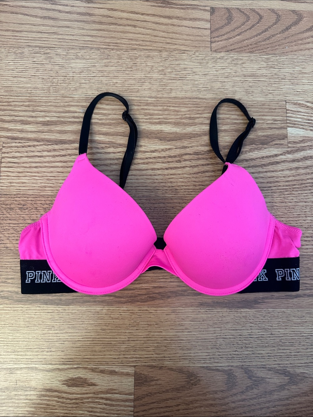 PINK Victoria's Secret Hot Pink Molded Push-Up Bra with Black Band